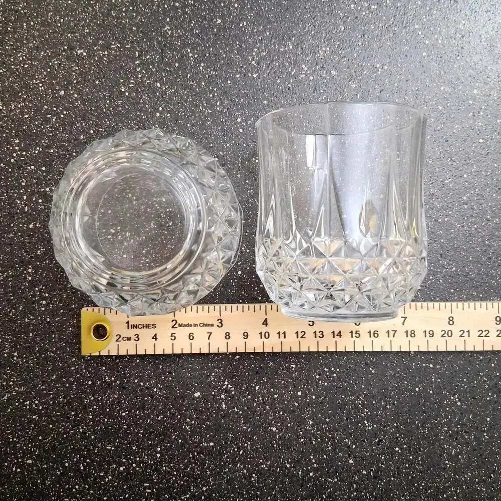 Set of 2 Crystal Cut Glass Diamond Pattern Tumbler Glasses